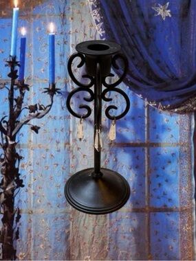 Vintage Whimsygoth Fairycore Black Metal Candle Holder with Crystal Accents